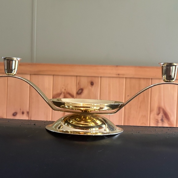 Brass Unity Candle Holder Holds 2 Taper 1 Pillar Brass W Gold Finish 12.5 Inches - Picture 2 of 10